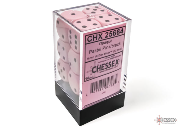 Chessex - 12D6 - Opaque - Pastel Pink/Black