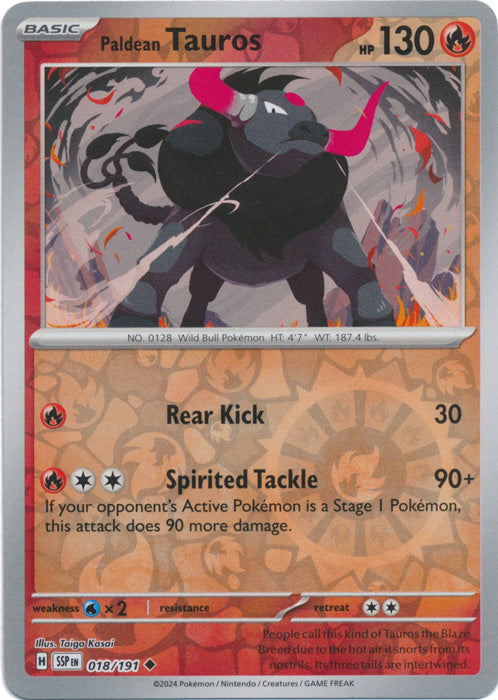 Paldean Tauros - 018/191 - Uncommon - Reverse Holo
