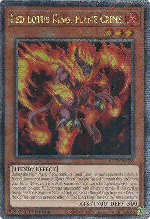 Red Lotus King, Flame Crime - BLTR-EN028 - Quarter Century Secret Rare - 1st Edition