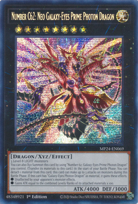 Number C62: Neo Galaxy-Eyes Prime Photon Dragon - MP24-EN069 - Prismatic Secret Rare - 1st Edition