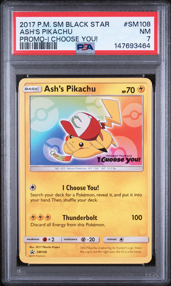 ASH'S PIKACHU (SM108) - POKEMON SM BLACK STAR PROMO - PROMO-I CHOOSE YOU! - NM 7