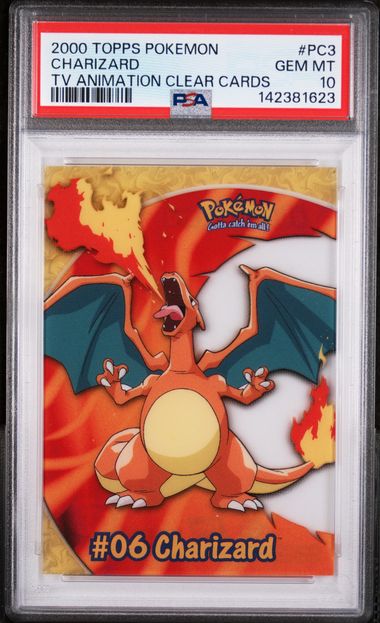 CHARIZARD (PC3) - TOPPS POKEMON TV ANIMATION CLEAR CARDS - TV ANIMATION CLEAR CARDS - GEM MT 10