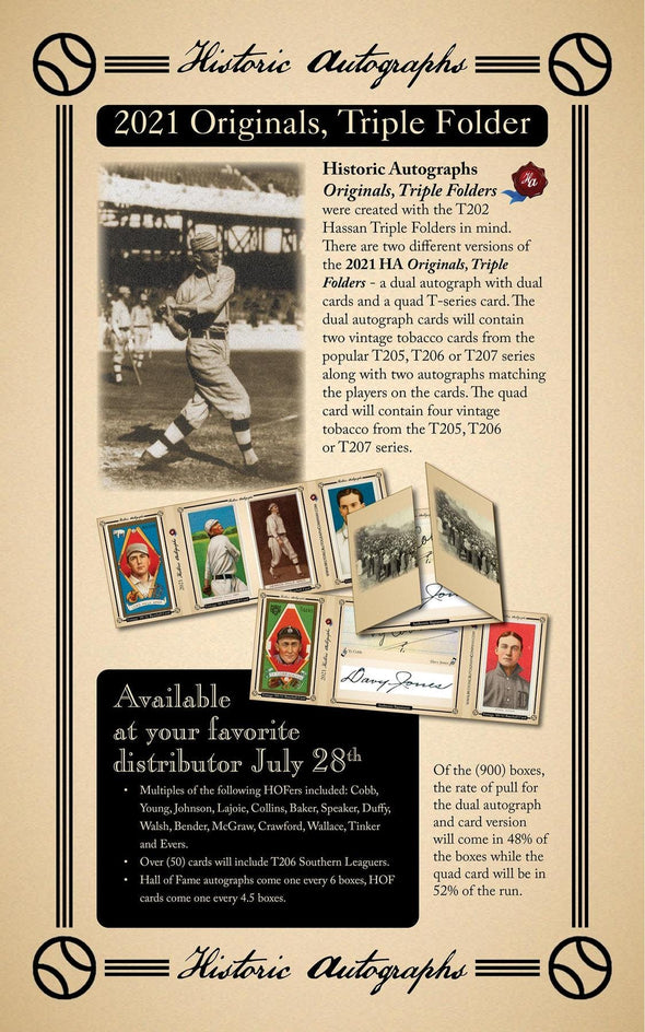 2021 Historic Autograph Triple Folders Baseball Hobby Box available at 401 Games Canada