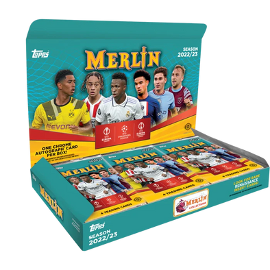 2022-23 Topps UEFA Club Competitions Merlin Chrome Soccer Hobby Box available at 401 Games Canada