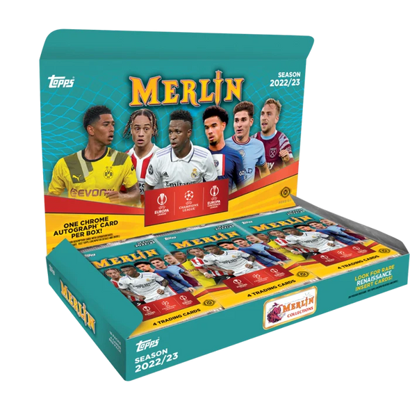 2022-23 Topps UEFA Club Competitions Merlin Chrome Soccer Hobby Box available at 401 Games Canada