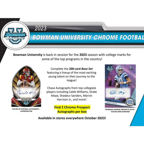 2023 Bowman University Chrome Football Hobby Box available at 401 Games Canada