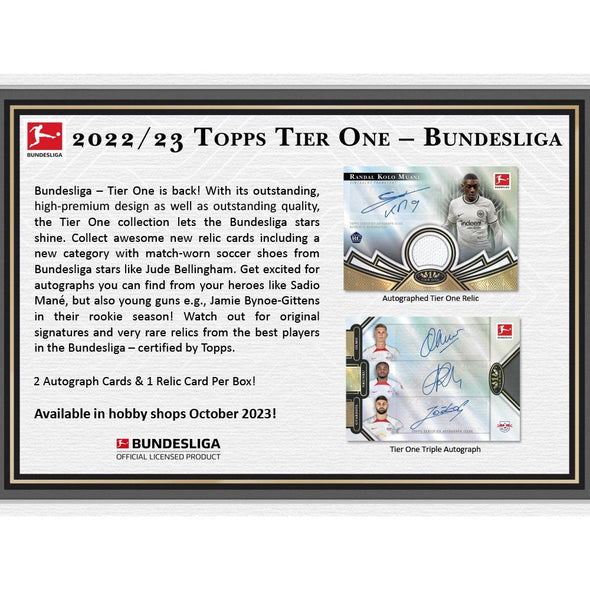 2023 Topps Tier One Bundesliga Soccer Hobby Box (Pre-Order) available at 401 Games Canada