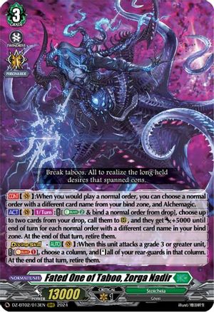 Fated One of Taboo, Zorga Nadir - DZ-BT02/013EN - Triple Rare