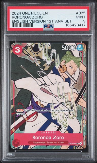RORONOA ZORO (OP01-025) - 2024 ONE PIECE ENGLISH VERSION 1ST ANNIVERSARY SET - PROMO - MINT 9