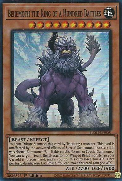 Behemoth the King of a Hundred Battles (SR) - JUSH-EN050 - Super Rare - 1st Edition