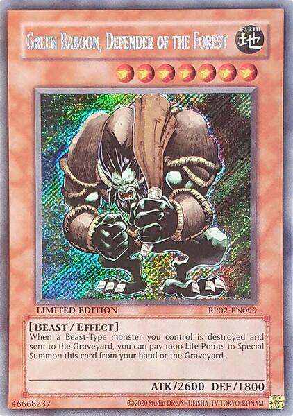 Green Baboon, Defender of the Forest (2020 Date Reprint) - RP02-EN099 - Secret Rare