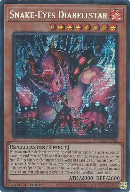 Snake-Eyes Diabellstar - MP25-EN062 - Prismatic Secret Rare - 1st Edition