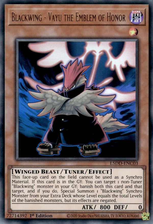 Blackwing - Vayu the Emblem of Honor - L5DD-ENC03 - Ultra Rare - 1st Edition