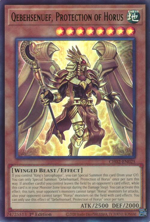 Qebehsenuef, Protection of Horus - CH02-EN025 - Ultra Rare - 1st Edition