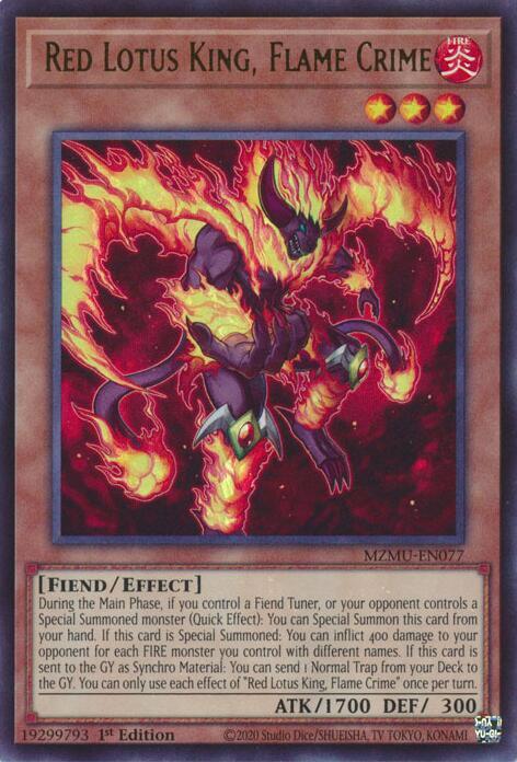 Red Lotus King, Flame Crime - MZMU-EN077 - Ultra Rare - 1st Edition