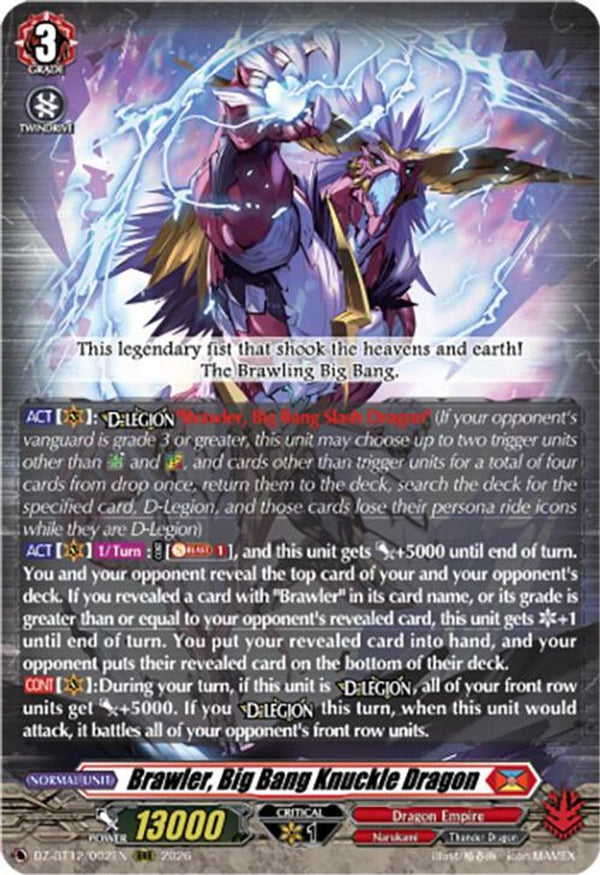 Brawler, Big Bang Knuckle Dragon - DZ-BT12/002EN - Triple Rare