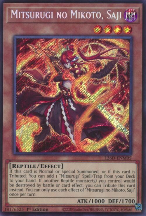 Mitsurugi no Mikoto, Saji (Secret Rare) - L26D-ENM05 - Secret Rare - 1st Edition
