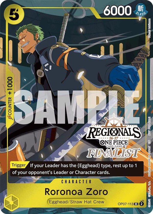 Roronoa Zoro (113) (Regionals Finalist Card Set 26-27) - OP07-113 - Promo