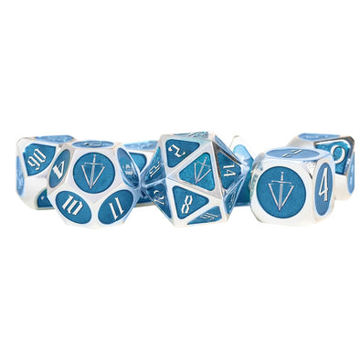 Tales of the Valiant - Dice - Metal 7pc Set: Silver w/ Light Blue Enamel