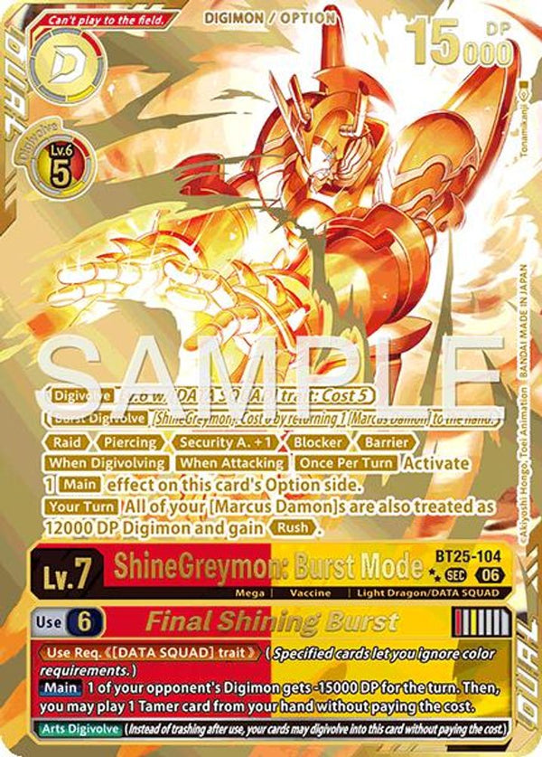 ShineGreymon: Burst Mode // Final Shining Burst (Rare Pull) - BT25-104 - Secret Rare