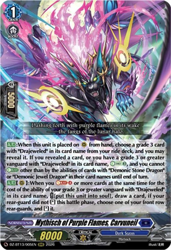 Mythisch of Purple Flames, Carvuneil - DZ-BT13/005EN - Triple Rare
