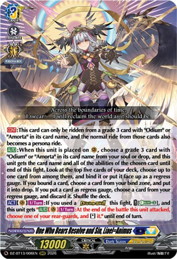 One Who Bears Resolve and Sin, Liael=Animus - DZ-BT13/006EN - Triple Rare