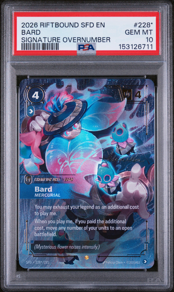 BARD (228*) - RIFTBOUND: LEAGUE OF LEGENDS SFD-SPIRITFORGED - SIGNATURE OVERNUMBER - GEM MT 10