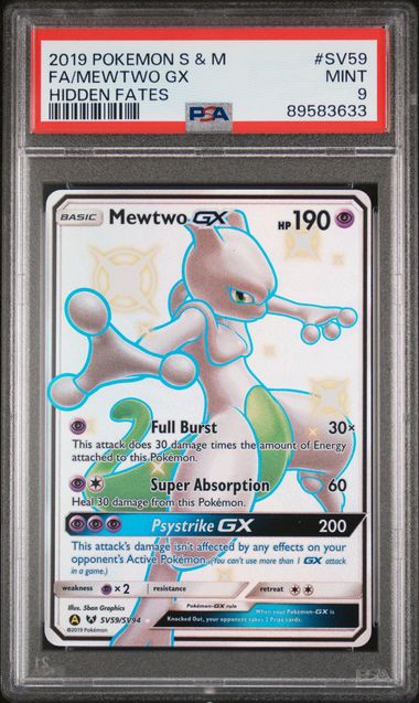 Mewtwo GX - Hidden Fates - Full Art - PSA 9 Mint