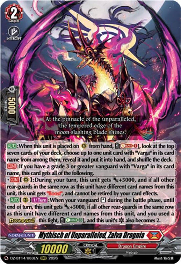 Mythisch of Unparalleled, Zalva Dragnia - DZ-BT14/003EN - Triple Rare