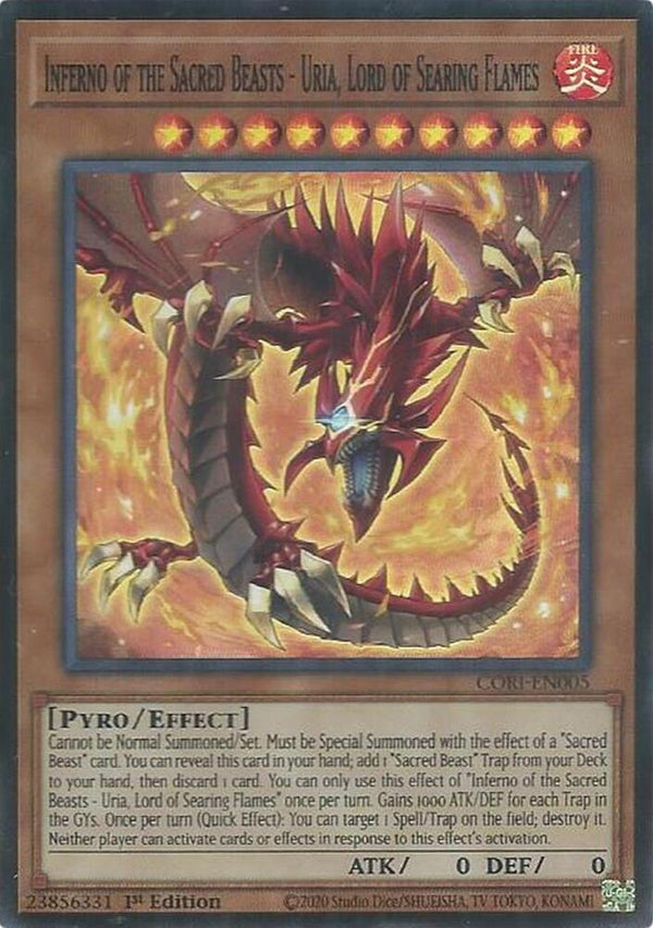 Inferno of the Sacred Beasts - Uria, Lord of Searing Flames - CORI-EN005 - Super Rare - 1st Edition