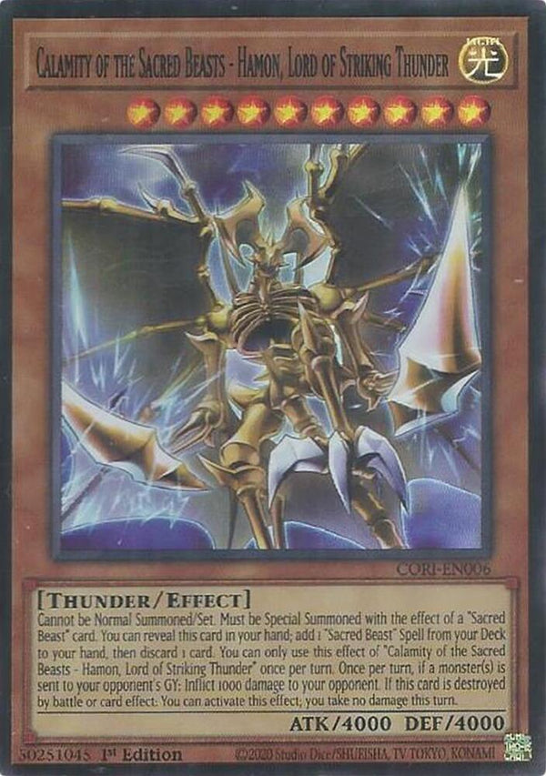 Calamity of the Sacred Beasts - Hamon, Lord of Striking Thunder - CORI-EN006 - Super Rare - 1st Edition
