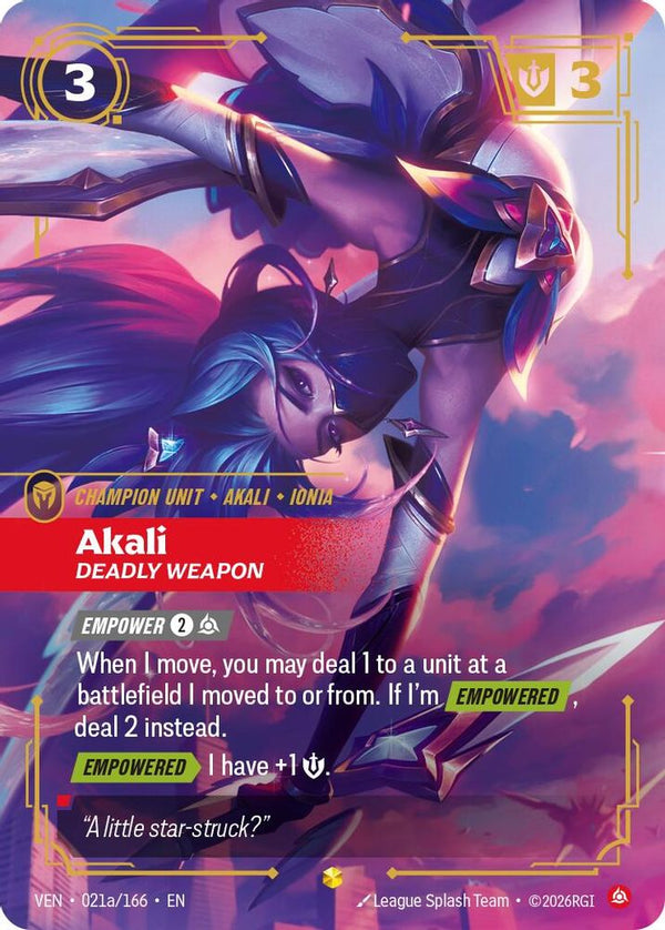 Akali, Deadly Weapon (Alternate Art) - 021a/166 - Epic