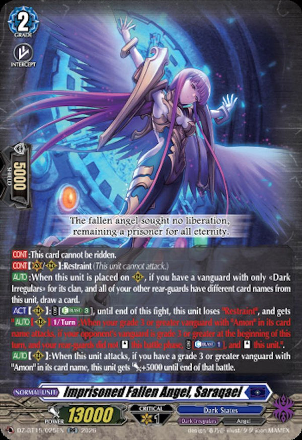 Imprisoned Fallen Angel, Saraqael - DZ-BT15/025EN - Double Rare
