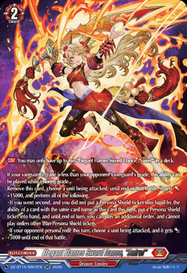 Elegant Flames Sword Dance, "Sairei" (SR) - DZ-BT15/SR07EN - Silver Rare