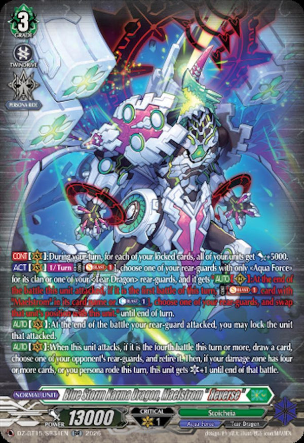 Blue Storm Karma Dragon, Maelstrom "Reverse" (SR) - DZ-BT15/SR34EN - Silver Rare