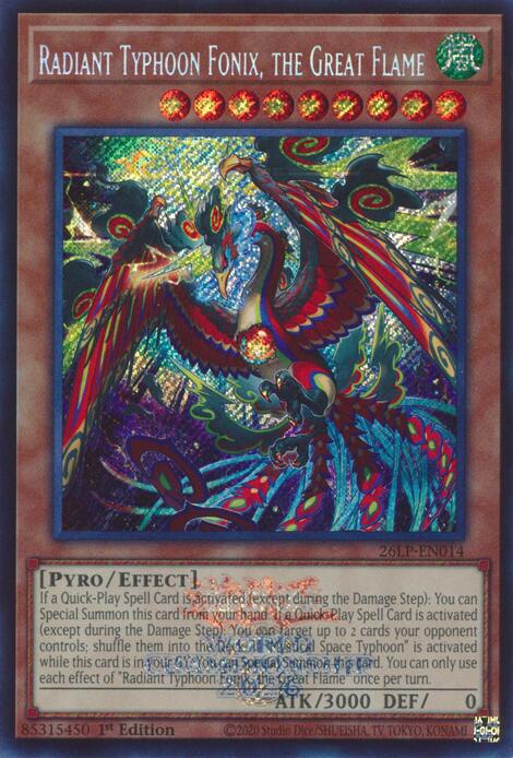 Radiant Typhoon Fonix, the Great Flame (ESR) - 26LP-EN014 - Emblazoned Secret Rare - 1st Edition