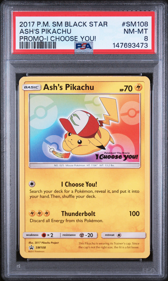 ASH'S PIKACHU (SM108) - POKEMON SM BLACK STAR PROMO - PROMO-I CHOOSE YOU! - NM-MT 8