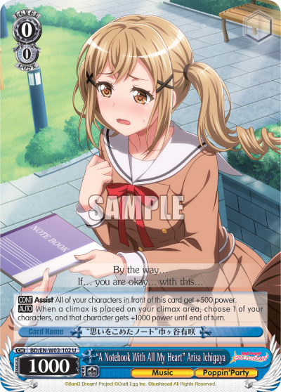 "A Notebook With All My Heart" Arisa Ichigaya - BD/EN-W03-102 - Uncommon available at 401 Games Canada