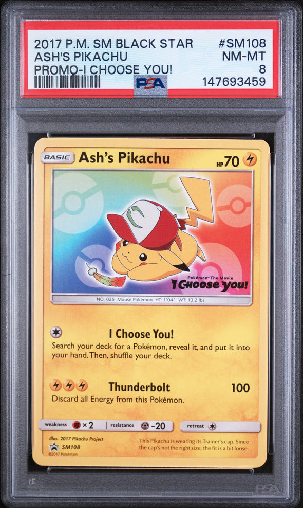 ASH'S PIKACHU (SM108) - POKEMON SM BLACK STAR PROMO - PROMO-I CHOOSE YOU! - NM-MT 8