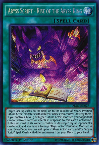 Abyss Script - Rise of the Abyss King - DESO-EN027 - Secret Rare - 1st Edition available at 401 Games Canada