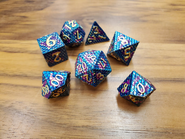 Adventure Dice - 7 Piece Set - Metal - Amethyst Dragon Scale available at 401 Games Canada