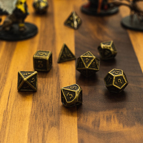 Adventure Dice - 7 Piece Set - Metal - Ancient Gold available at 401 Games Canada