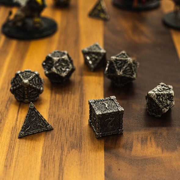 Adventure Dice - 7 Piece Set - Metal - Crusade Silver available at 401 Games Canada