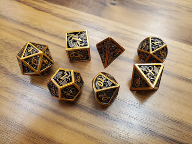 Adventure Dice - 7 Piece Set - Metal - Gold Dragon Flight available at 401 Games Canada