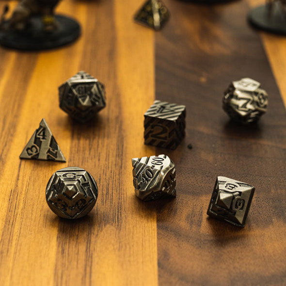 Adventure Dice - 7 Piece Set - Metal - Pharaoh's Silver available at 401 Games Canada