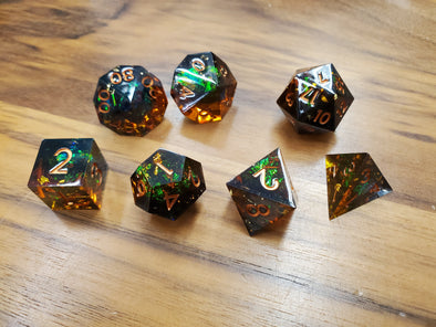 Adventure Dice - 7 Piece Set - Sharp Edge - Amber Aura available at 401 Games Canada