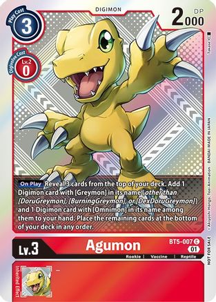 Agumon (New Awakening Pre-Release Tournament Winner Card) - BT5-007 - Common available at 401 Games Canada