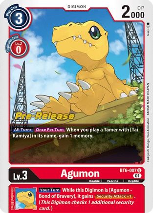 Agumon (Prerelease Promo) - BT6-007 - Uncommon available at 401 Games Canada