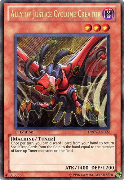 Ally of Justice Cyclone Creator - DREV-EN092 - Secret Rare - 1st Edition available at 401 Games Canada