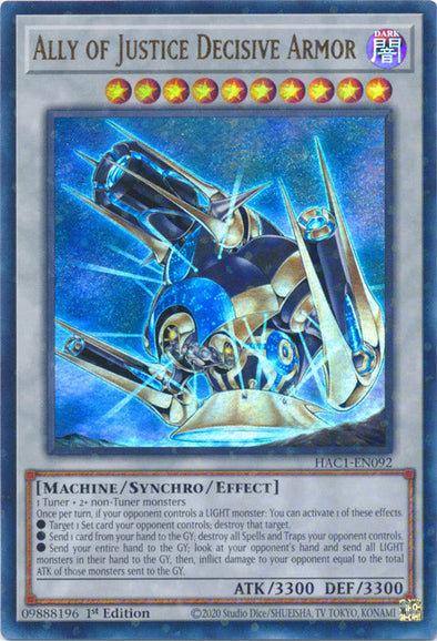 Ally of Justice Decisive Armor - HAC1-EN092 - Duel Terminal Ultra Parallel Rare available at 401 Games Canada